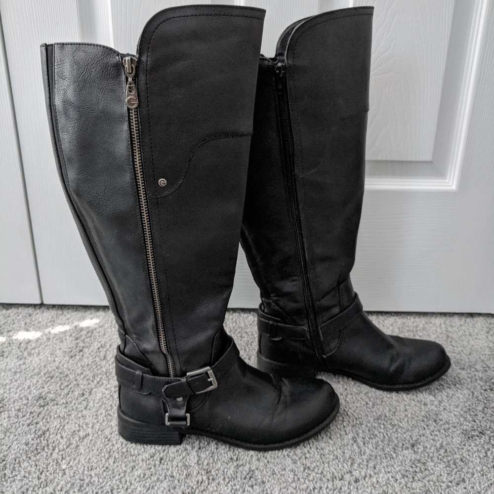 G by Guess Black Tall Riding Boots with Ankle Buckle
